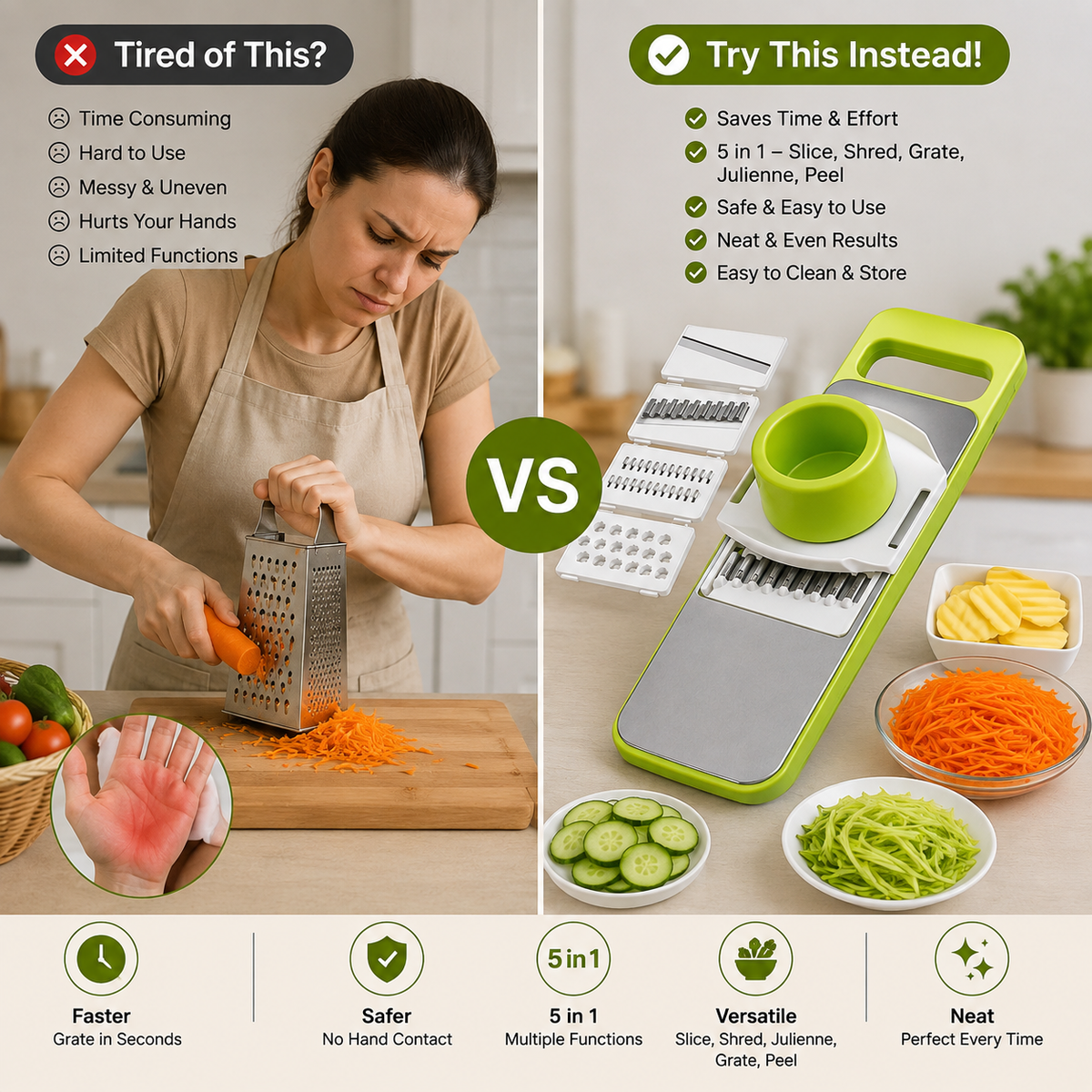 5-in-1 Vegetable Cutter & Slicer with Free Knife Sharpener