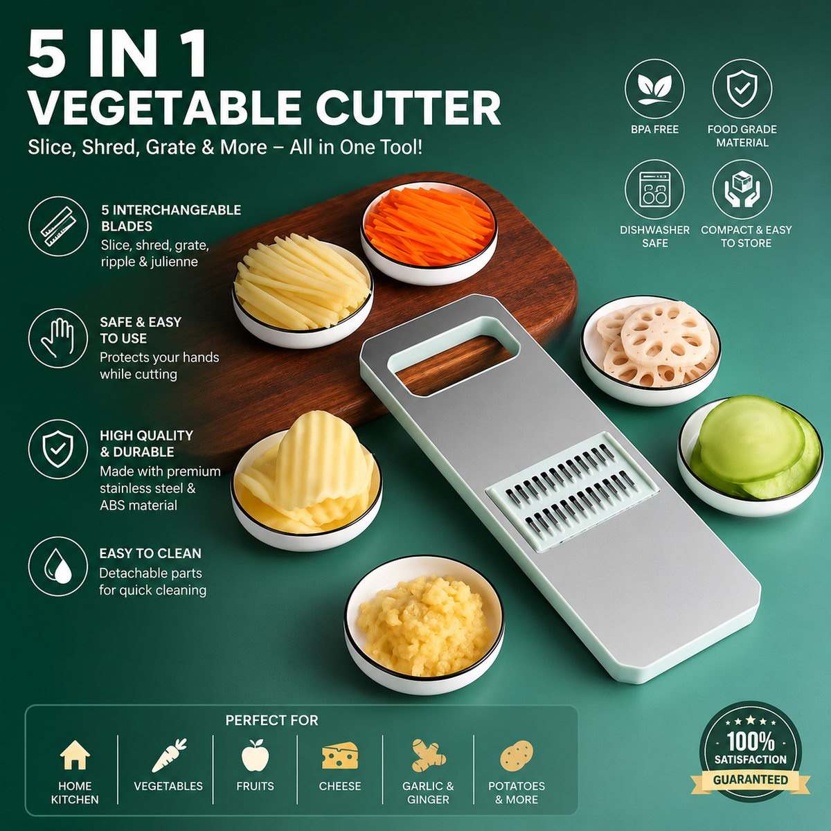 5-in-1 Vegetable Cutter & Slicer with Free Knife Sharpener