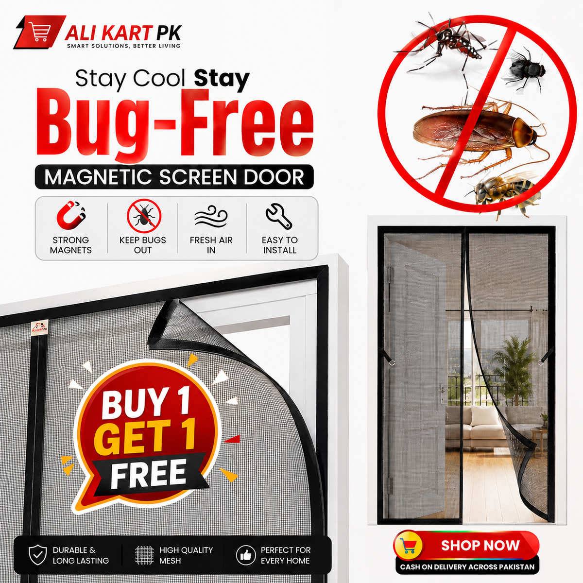 Magnetic Screen Door – Buy 1 Get 1 FREE | Rs. 1999 Only