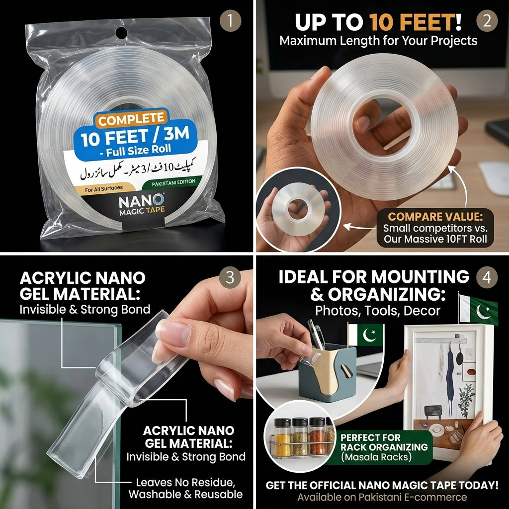 Double-Sided Nano Tape – Transparent, Waterproof & Reusable