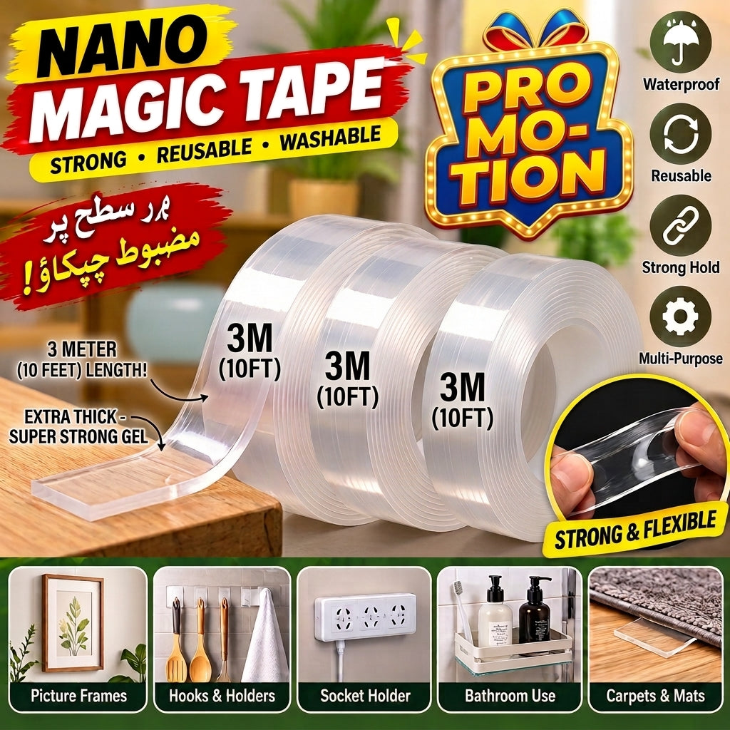 Double-Sided Nano Tape – Transparent, Waterproof & Reusable