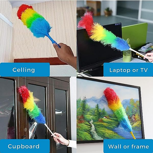 (Pack of 2) Rainbow Soft Magic Colorful Feather Duster Brush Anti Static Car Home Window Cleaner