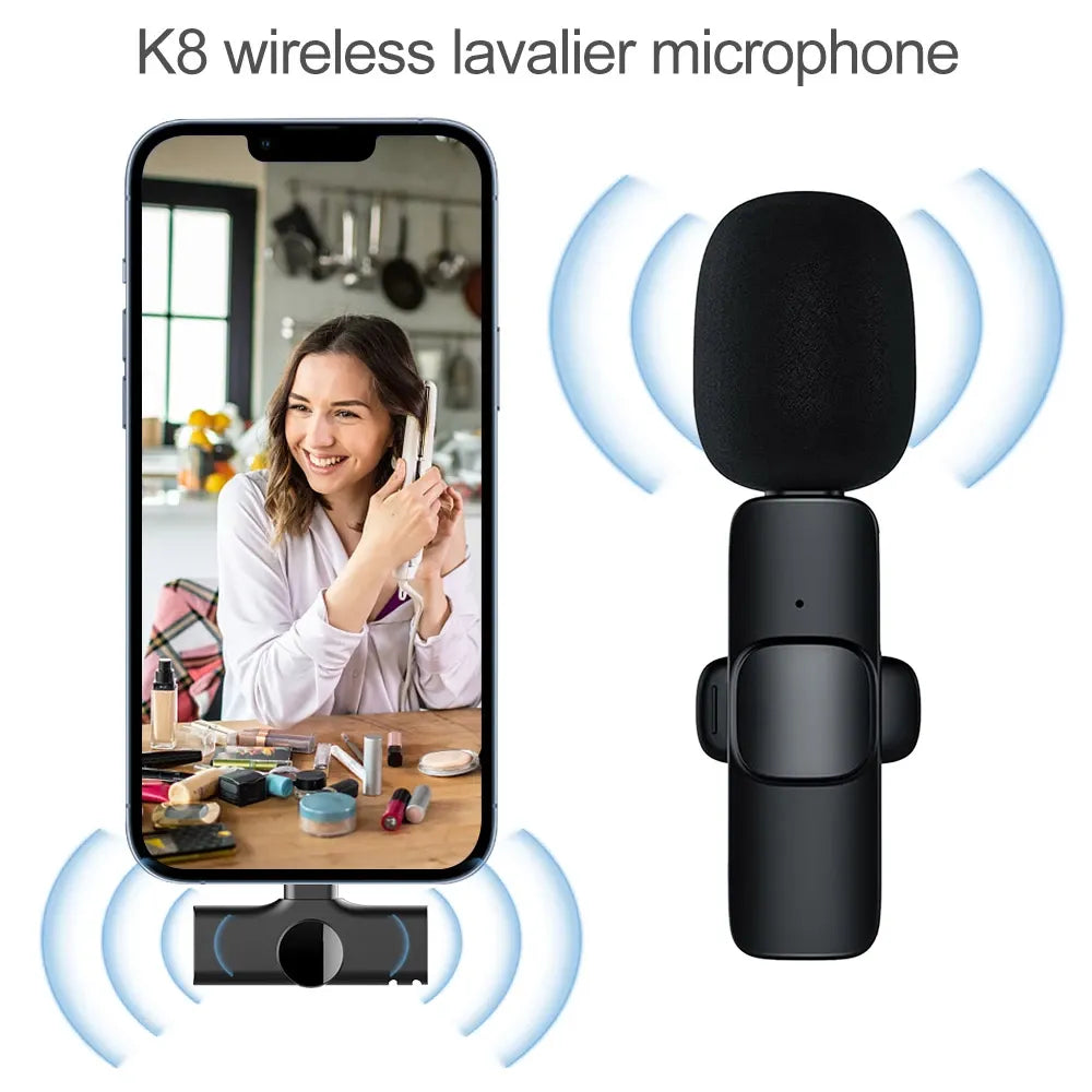 K8 Wireless Portable Universal Microphone High Quality Clear Voice Built-In Noise Reduction Chip and Easy Plug Play with Mini Collar Clip for Mobile Phone