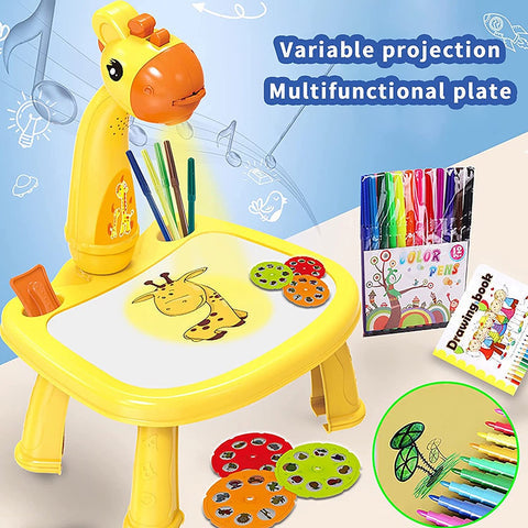 Cute Duck Shape Drawing Projector With Light Music with 12 Markers Toy For Kids