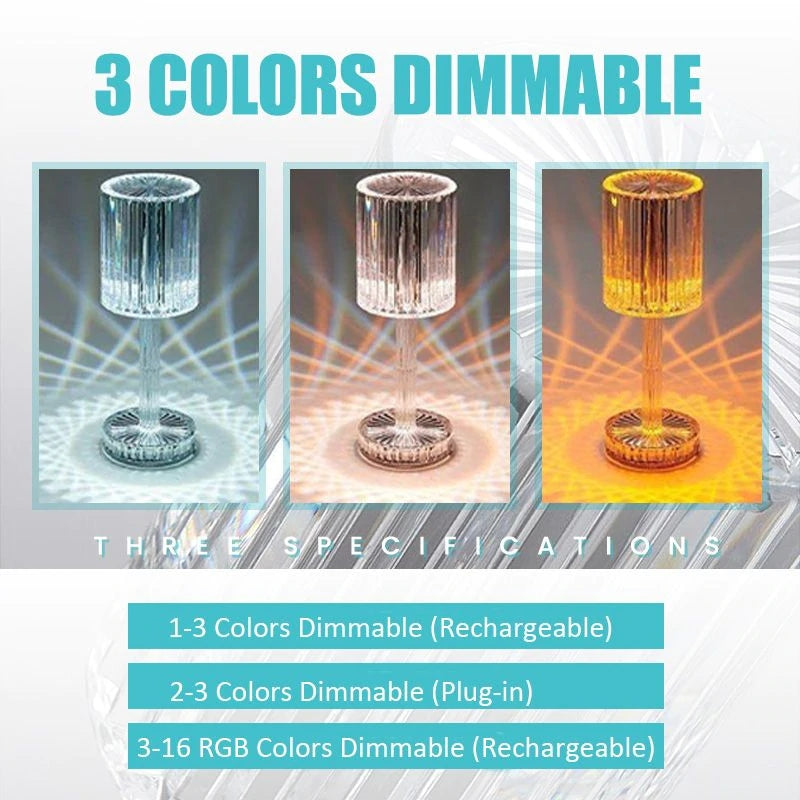 Portable USB Rechargeable Crystal Lamp With Touch Control For Living Room, Home, Office, Decorative Table Light and Party Dinner