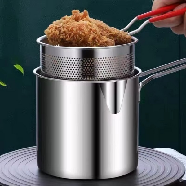 Stainless Steel Deep Fryer with Frying Basket Multifunction Small Pot Kitchen Specific Frying Chicken and Other Cooking Tool