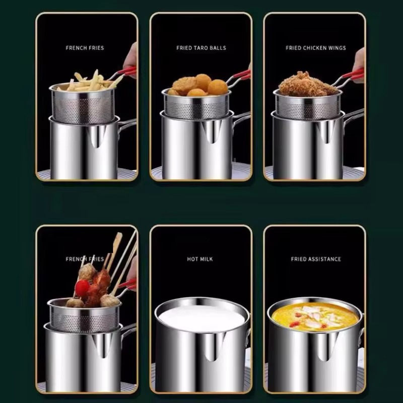 Stainless Steel Deep Fryer with Frying Basket Multifunction Small Pot Kitchen Specific Frying Chicken and Other Cooking Tool