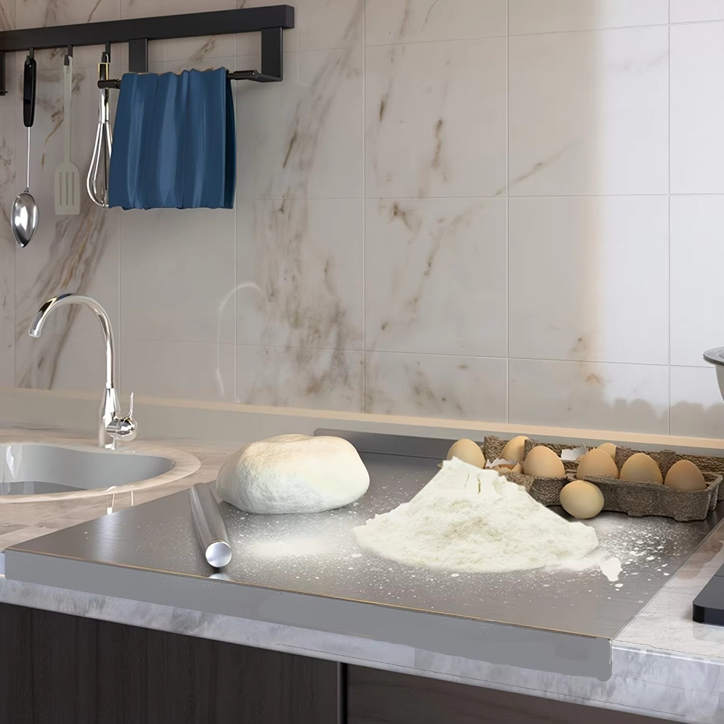 🥇Premium Stainless Steel Chopping Board - Large, Easy Clean, Multipurpose Kitchen Cutting Surface for Fruits, Vegetables & More