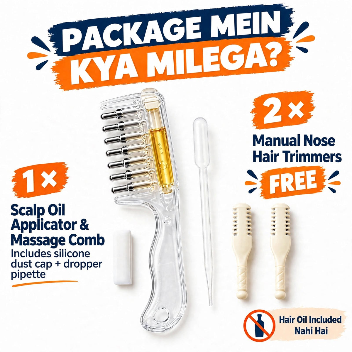 3-in-1 Scalp Oil Applicator & Massage Comb + FREE 2-Piece Nose Hair Trimmer Set