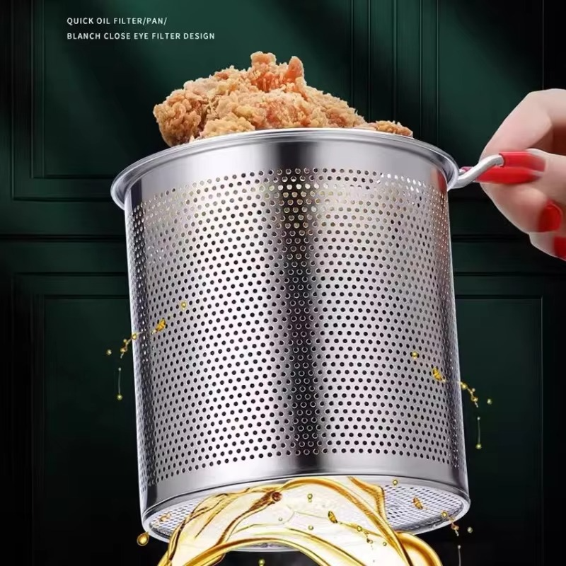 Stainless Steel Deep Fryer with Frying Basket Multifunction Small Pot Kitchen Specific Frying Chicken and Other Cooking Tool