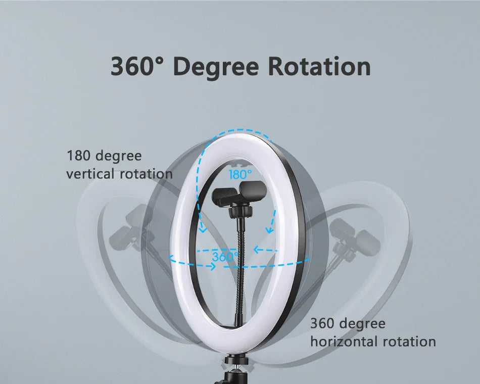 LED Selfie Ring Light with Optional Tripod for Photography Tiktok Live Stream Makeup and Compatible with iPhone & Android