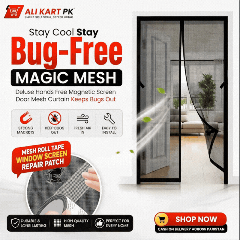 Buy 1 Get 1 FREE Mesh Repair Tape Magic Mesh Deluxe Hands-Free Magnetic Screen Door – Keeps Bugs Out |