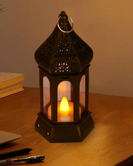 Antique Black Candle Lamp Atmosphere Decoration Creative Gift Hexagonal Wind Lamp Candle Lamp Led Wind Lamp Portable Small Horse Lamp