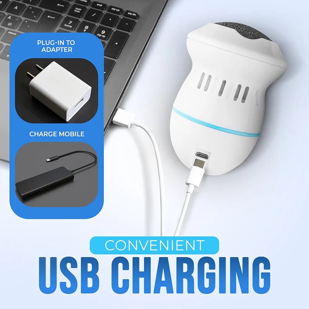 Portable USB Rechargeable Electric Callus Remover for Feet with Built in Vacuum Removes Dead Skin from Foot