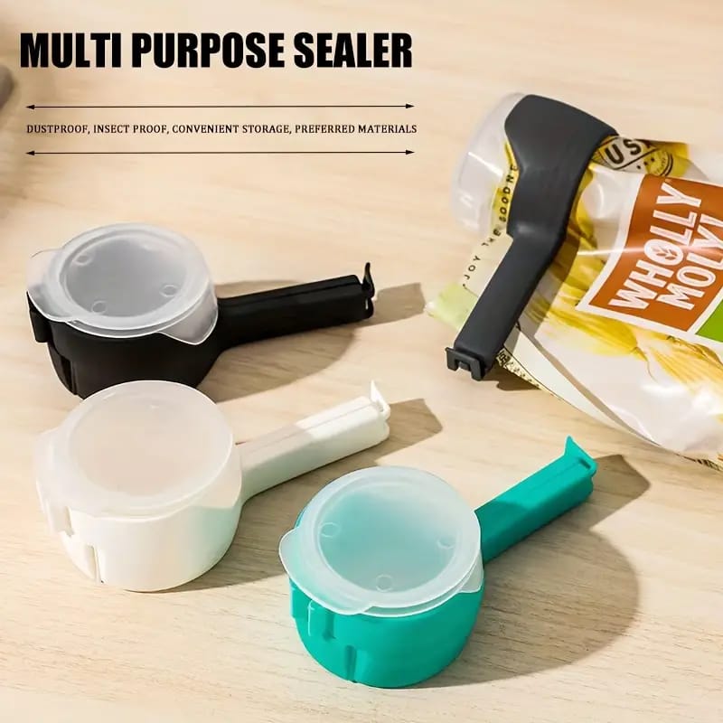 (Pack of 3) Multi Purpose Plastic Dust and Moisture Proof Food Bag Sealing Clips with Dispensing Nozzle for Storing Cereals and More