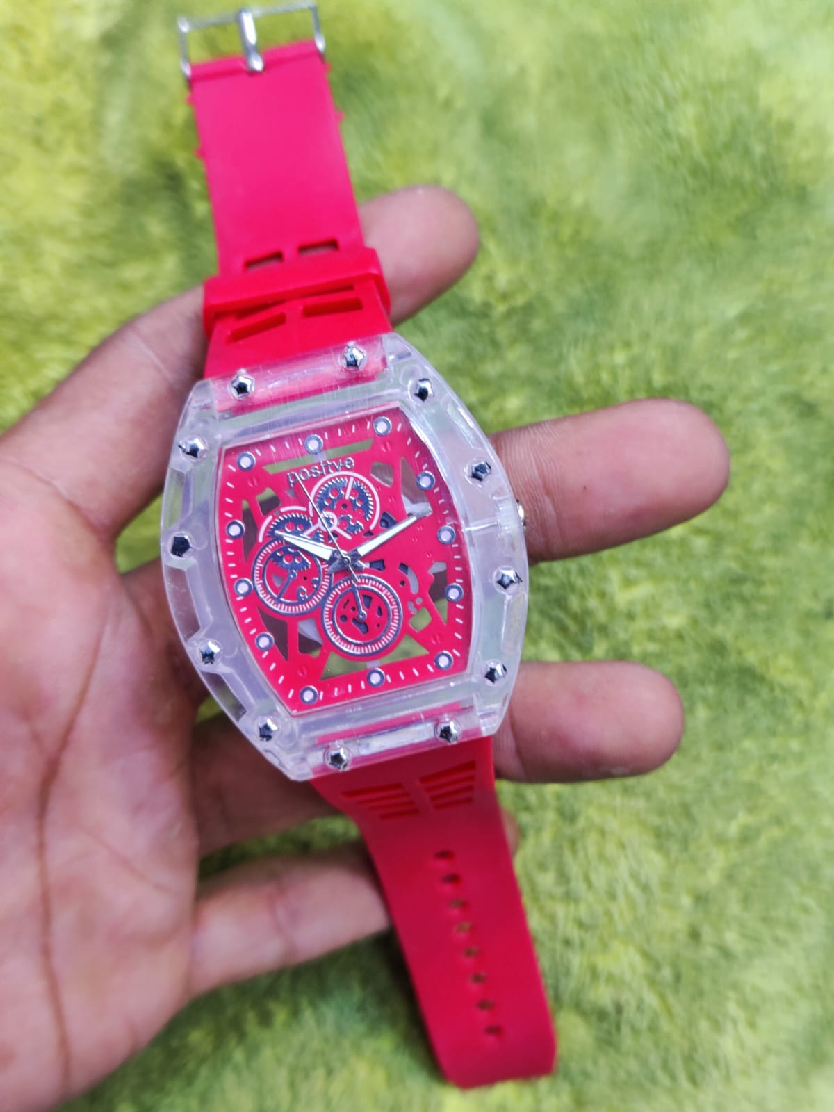 (Pack of 2) Positive Sports Wear Rectangle Shaped Clock Dial Analog Wristwatch For Kids and Men