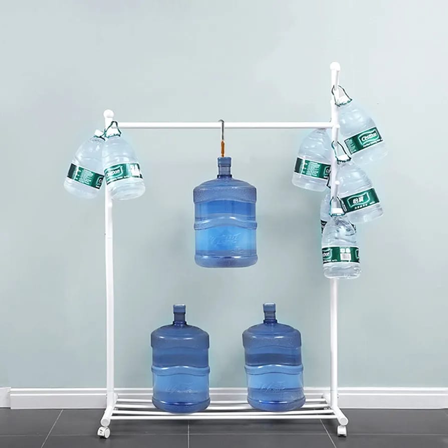 Garment Floor Standing Clothes Rails Rolling Coat Rack with 6 Side Hooks Bottom Storage Shelf and Lockable Wheels with Box