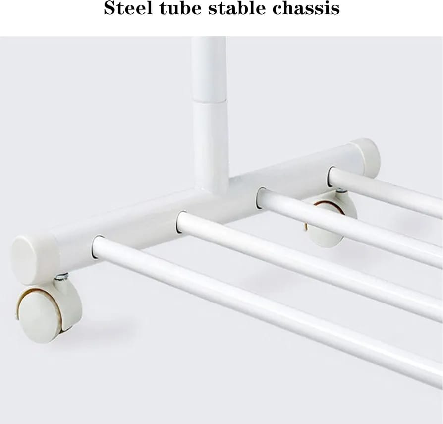 Garment Floor Standing Clothes Rails Rolling Coat Rack with 6 Side Hooks Bottom Storage Shelf and Lockable Wheels with Box