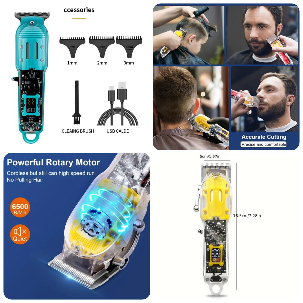 USB Rechargeable Lithium Battery Powered Professional Transparent LCD Digital Display Electric Hair Clipper Trimmer for Home and Outdoor Use