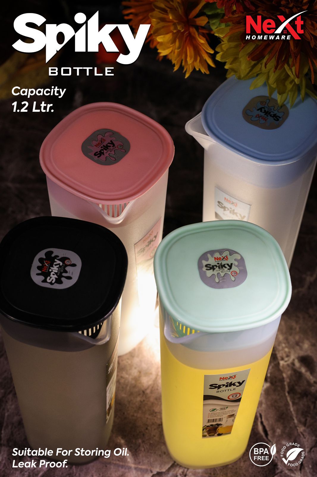 1.2 Liter Plastic Next Spiky Water Bottle For Home and Outdoor Use