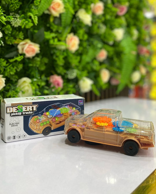 Desert Pickup Truck Transparent Gear Police Car Toy With Lights and Music For Kids