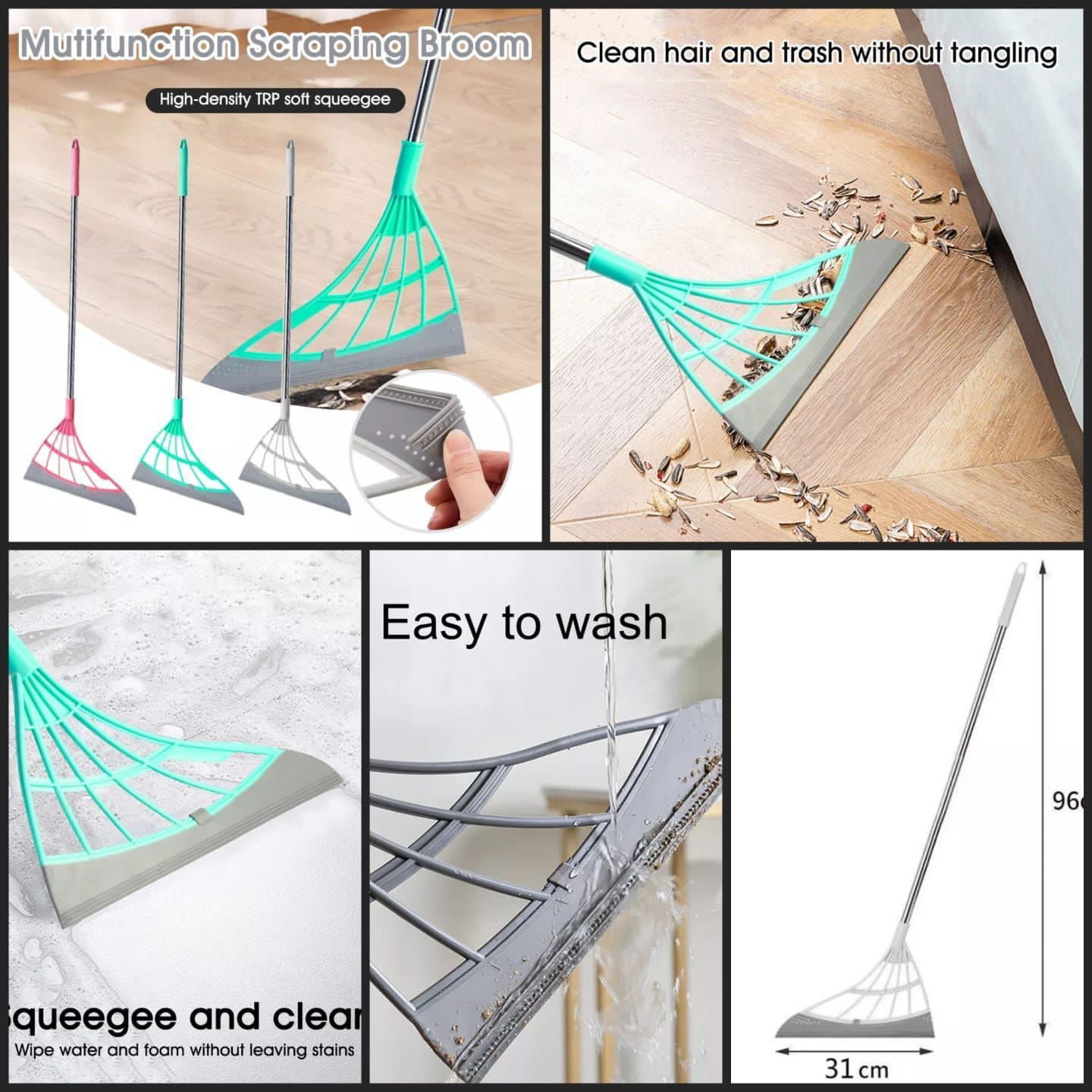 Plastic Silicone Wiper Broom Durable Floor and Glass Home Cleaning Tool with Long Handle