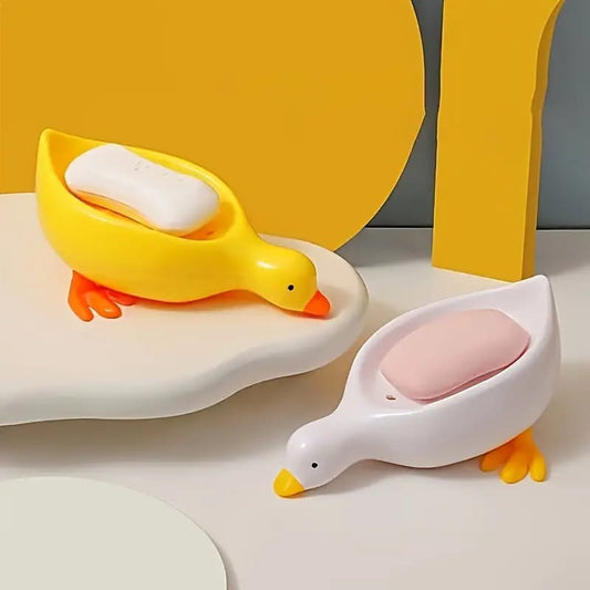 (Pack of 2) Adorable Soap Holder Dish Self Draining Water Resistant Duck Tray For Sink and Bathroom Countertop Accessories