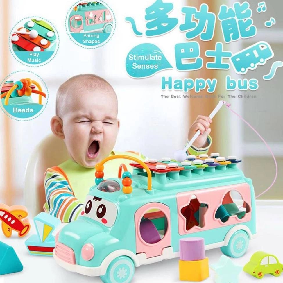Durable Plastic Kids Cartoon Shape Bus Toy with Musicals Xylophone For 2 to 4 Years Plus Boys and Girls