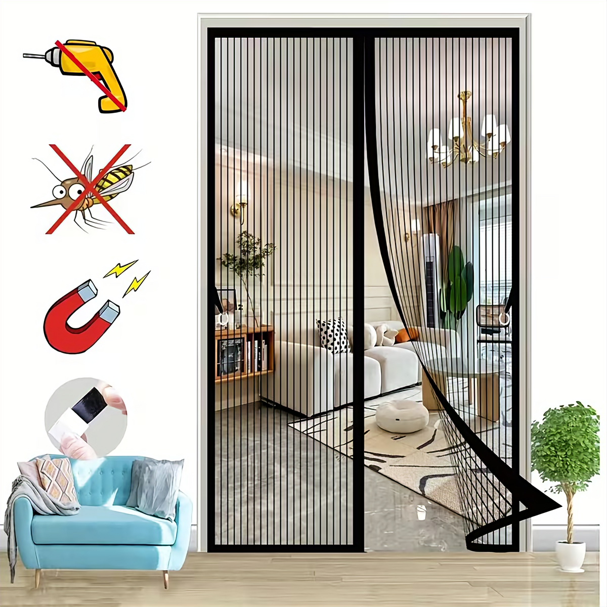 Buy 1 Get 1 FREE Mesh Repair Tape Magic Mesh Deluxe Hands-Free Magnetic Screen Door – Keeps Bugs Out |
