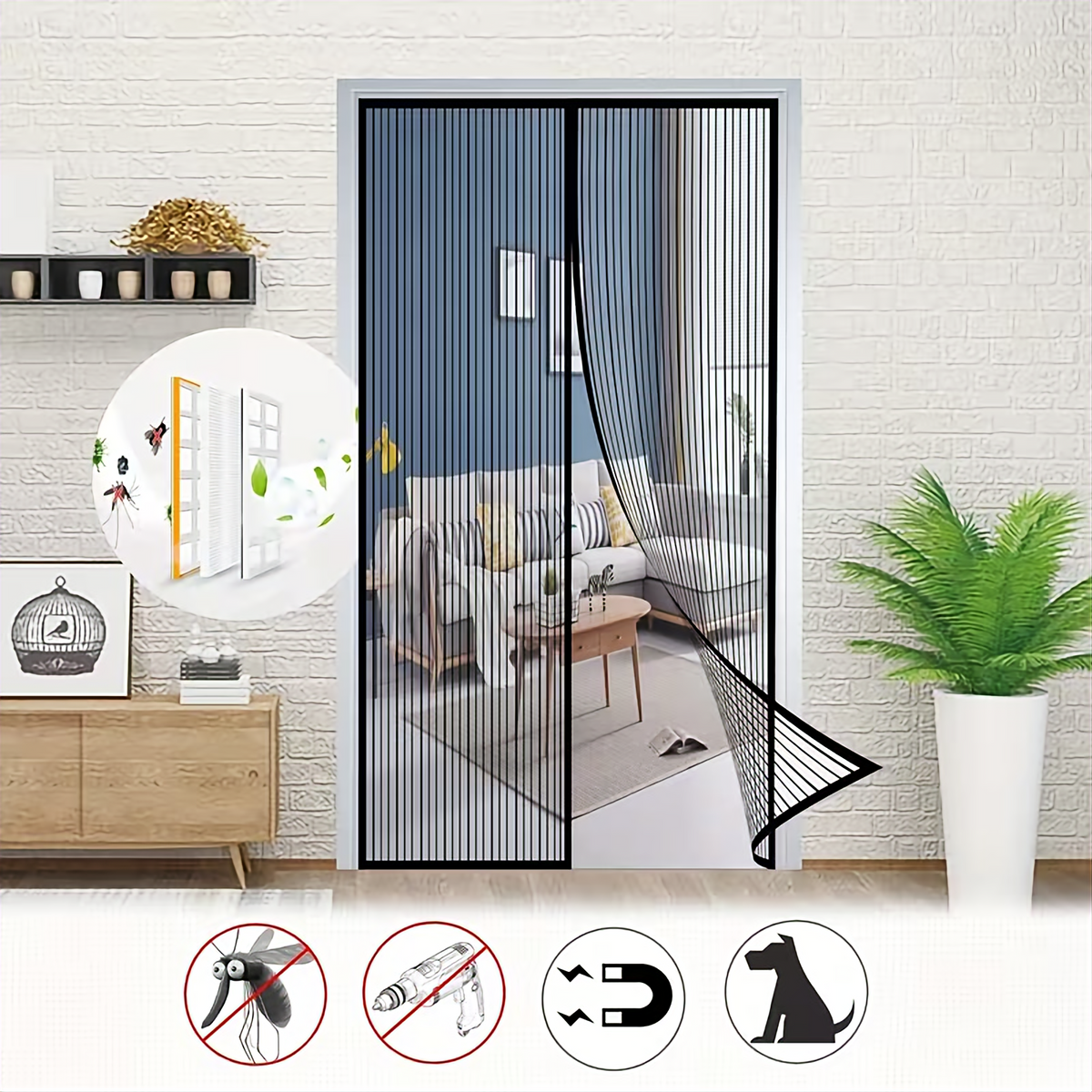 Buy 1 Get 1 FREE Mesh Repair Tape Magic Mesh Deluxe Hands-Free Magnetic Screen Door – Keeps Bugs Out |