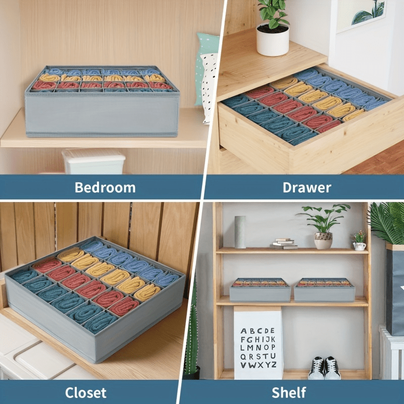 Foldable Underwear Socks Storage Box Organizer with Lids Closet Drawer Divider with 24 Compartments Cells