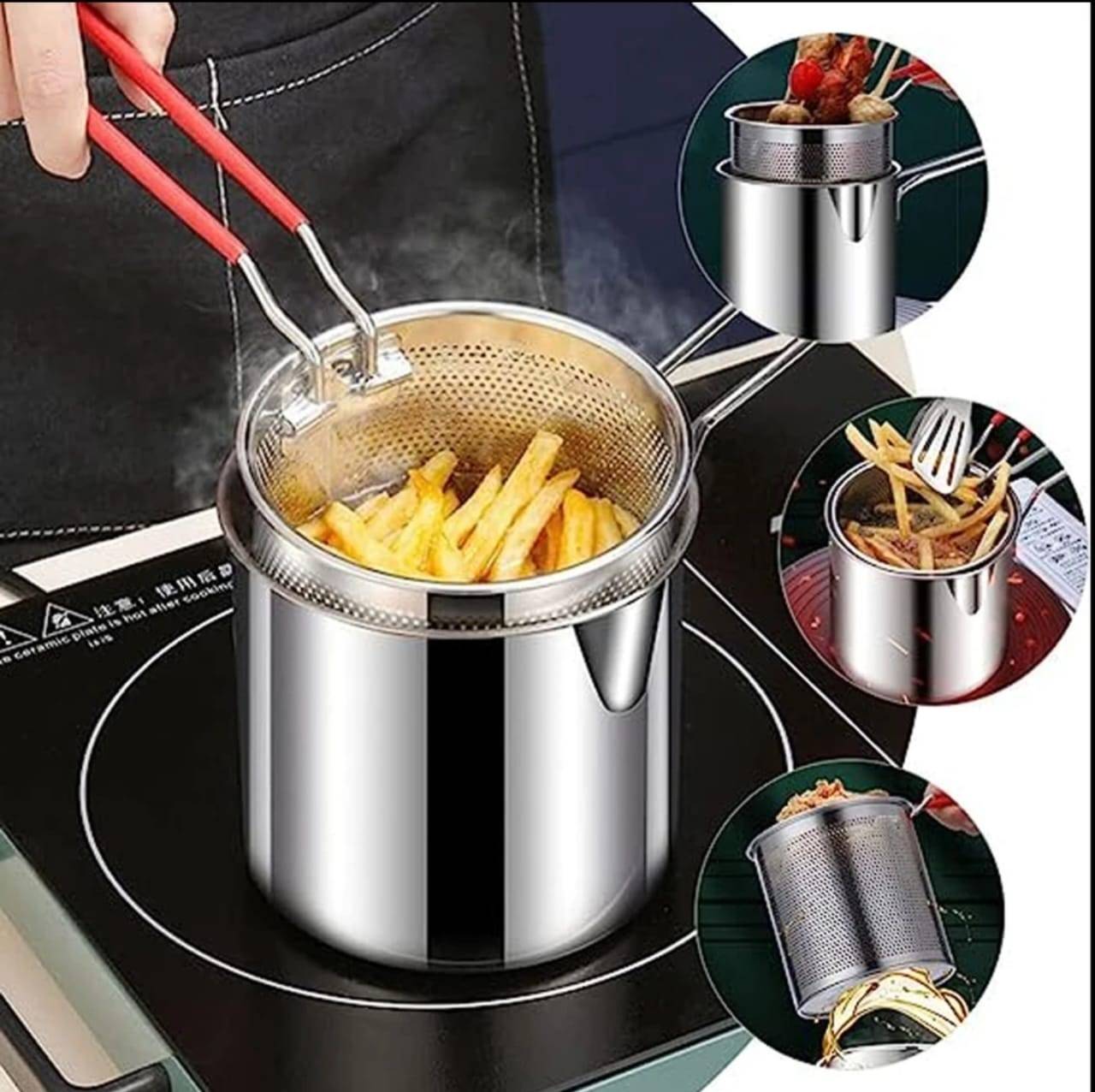 Stainless Steel Deep Fryer with Frying Basket Multifunction Small Pot Kitchen Specific Frying Chicken and Other Cooking Tool