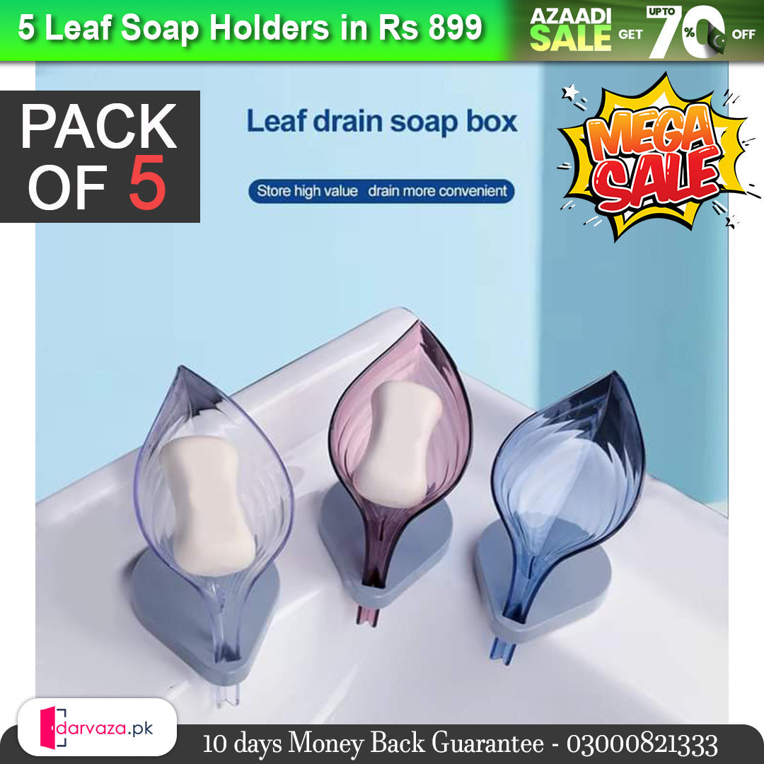 Azaadi Sale Offer 5 Pcs Leaf Shape Soap Holder with Self Draining (5 Holders)