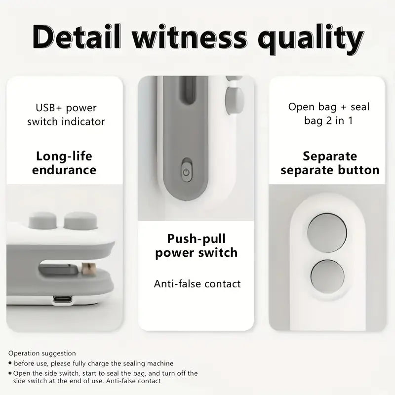 Rechargeable 2 in 1 Portable Mini Food Bag Heat Sealer And Cutter For Home and Outdoor Use