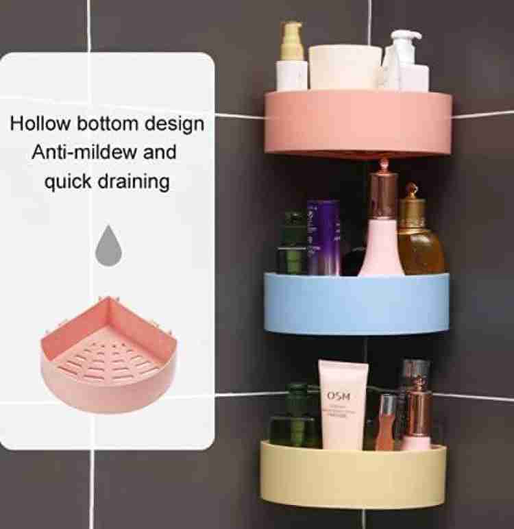 (Pack of 3) Wall Mounted Plastic Round Corner Shelf Rack For Kitchen and Bathroom Use