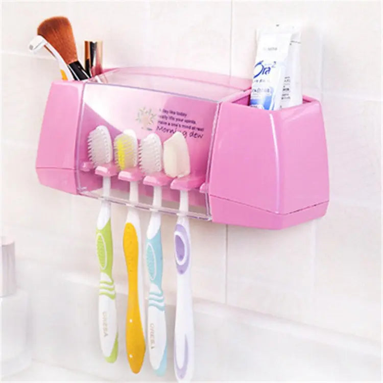 Multi-Functional Toothbrush and Toothpaste Dispenser with 5 Toothbrush Slots for Bathroom