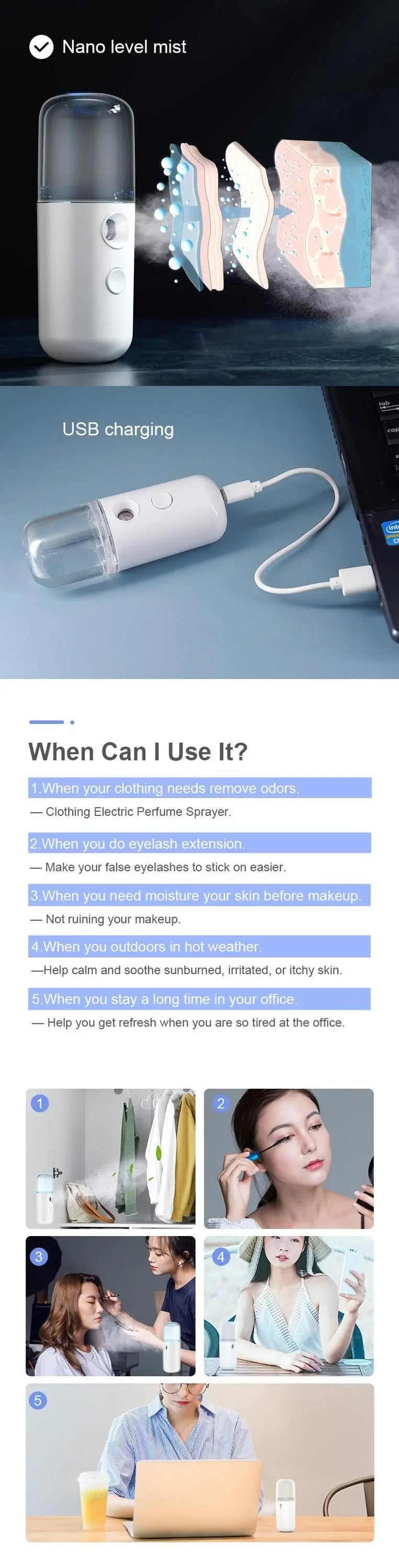 Rechargeable Facial Steamer Mist Sprayer Humidifier Nebulizer and Beauty Skin Care Tool