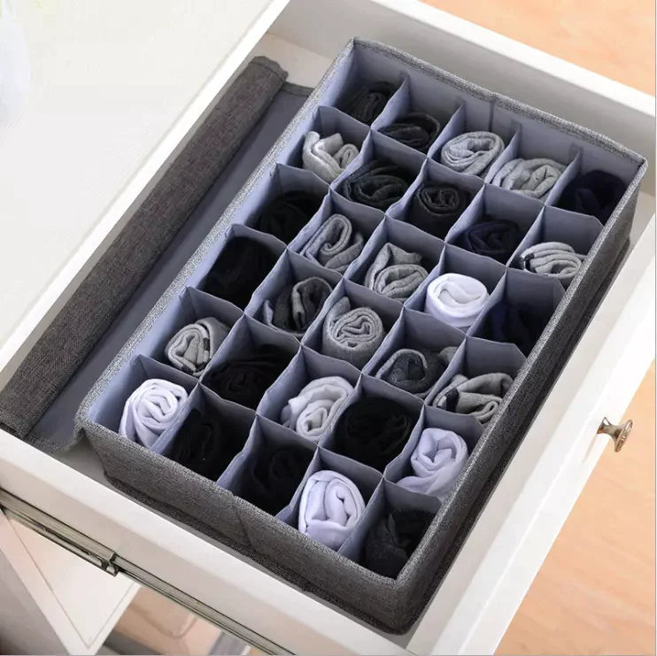 Foldable Underwear Socks Storage Box Organizer with Lids Closet Drawer Divider with 24 Compartments Cells