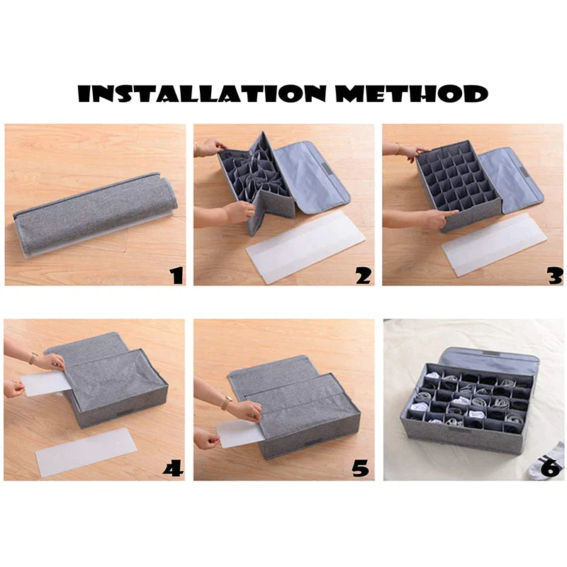 Foldable Underwear Socks Storage Box Organizer with Lids Closet Drawer Divider with 24 Compartments Cells