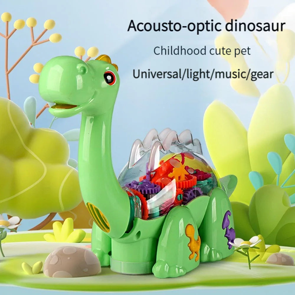 Funny Electric Transparent Gear Dinosaur with Universal Walking Lights Music Educational Toy For Kids with Box