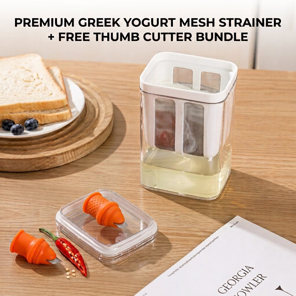 🥣 Premium Greek Yogurt Mesh Strainer + Free Thumb Cutter ✂️