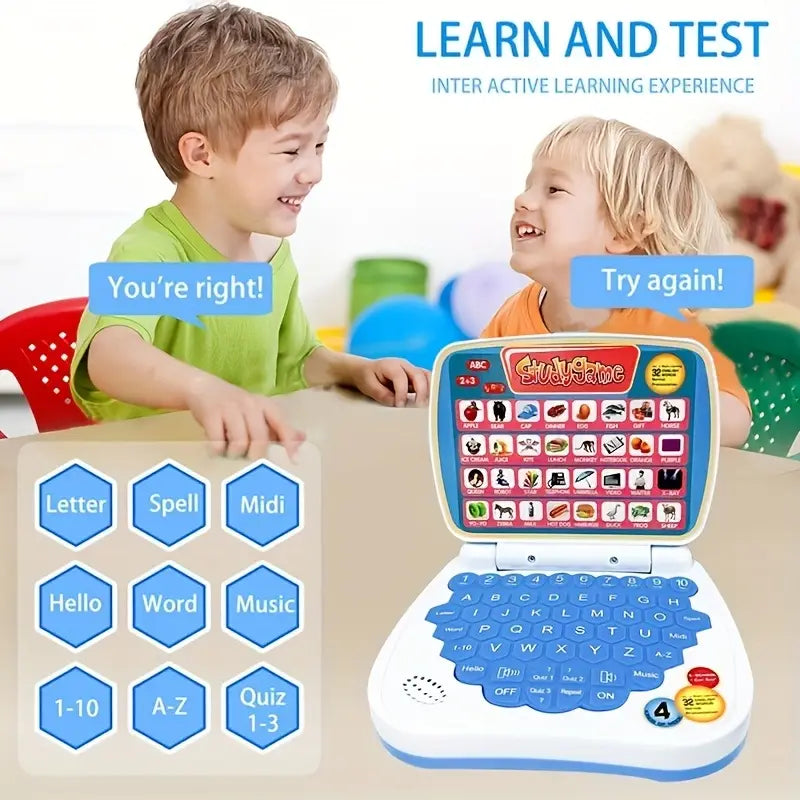 Portable Mini Cell Operated Fun Puzzle Learning Computer Laptop Toy with Educational Content For 3 Years Plus Kids