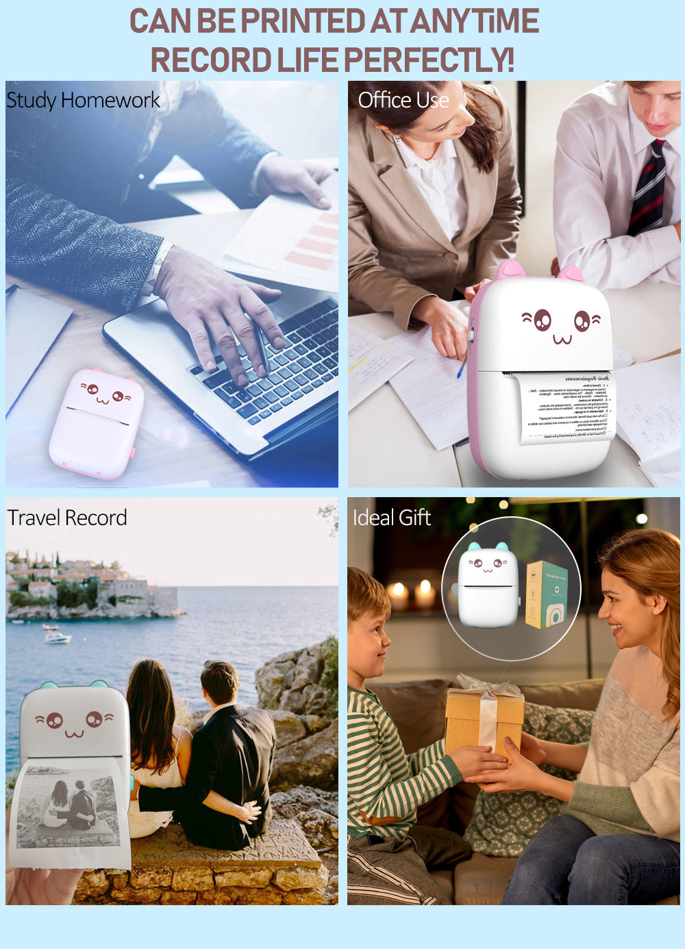 Imported Mini Portable Bluetooth Thermal Printer in Pocket Size for Black and White Ink Less Printing for Creating Adhesive Label and Stickers