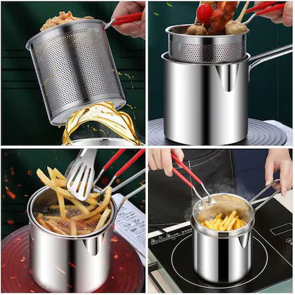 Stainless Steel Deep Fryer with Frying Basket Multifunction Small Pot Kitchen Specific Frying Chicken and Other Cooking Tool