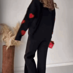 Premium Quality Winter Heart Printed Warm Fleece Co Ord Set For Women