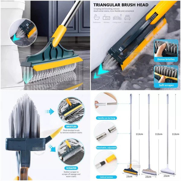 (1Pcs) 2 in 1 Cleaning Brush Floor Scrub Broom Wiper Scraper