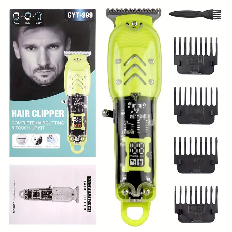 USB Rechargeable Lithium Battery Powered Professional Transparent LCD Digital Display Electric Hair Clipper Trimmer for Home and Outdoor Use