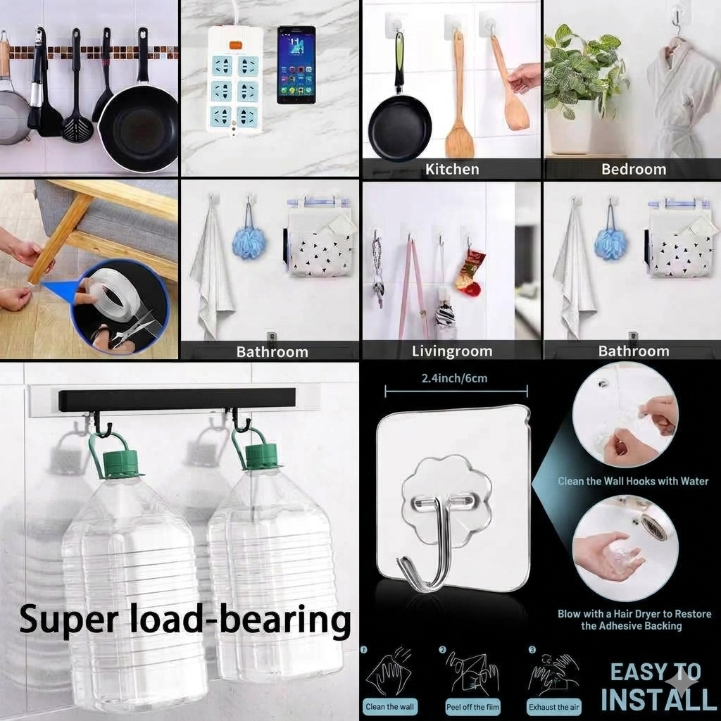 Nano Magic Tape 9M + 5 Free Wall Hooks Bundle | Pakistan