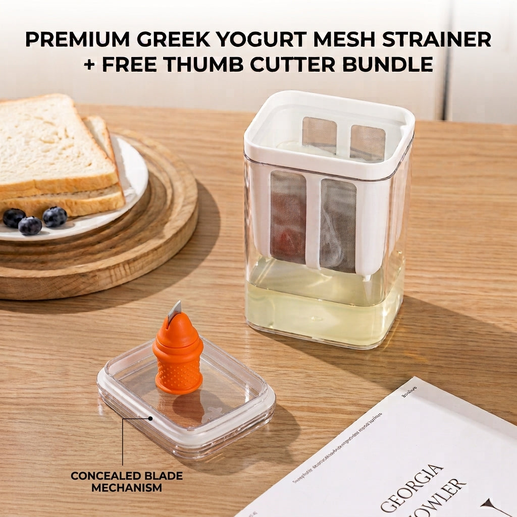 🥣 Premium Greek Yogurt Mesh Strainer + Free Thumb Cutter ✂️