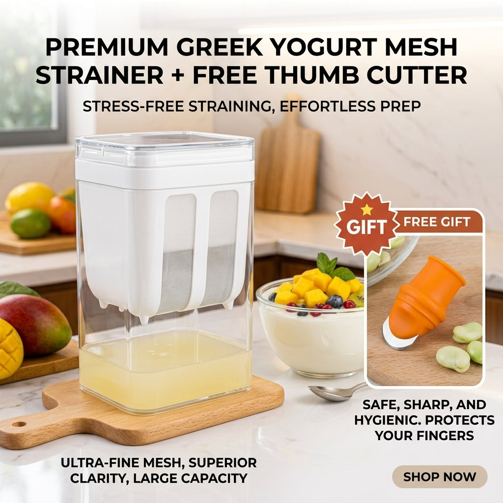 🥣 Premium Greek Yogurt Mesh Strainer + Free Thumb Cutter ✂️